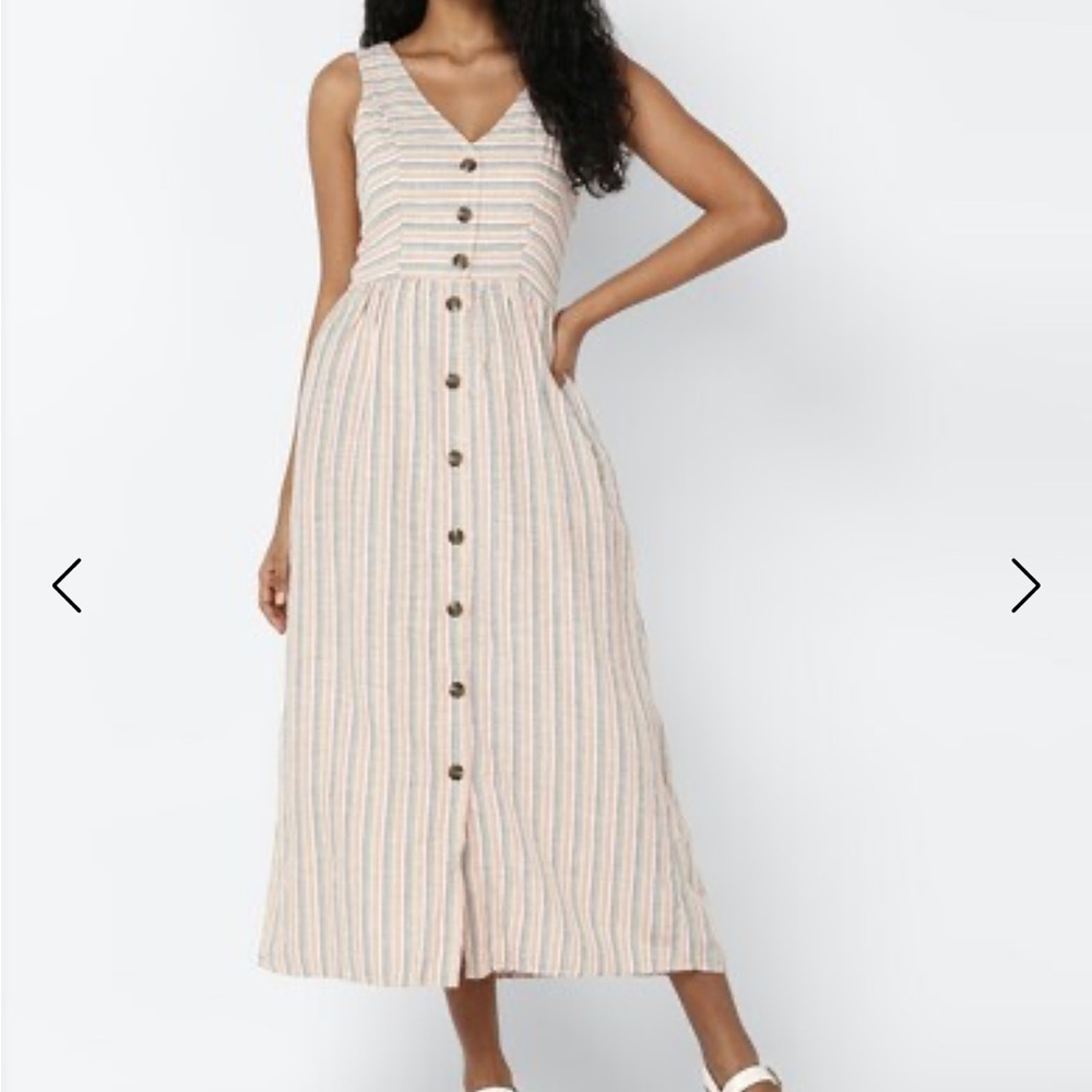 AMERICAN EAGLE WOMEN MULTI-COLORED STRIPED V-NECK MIDI DRESS M